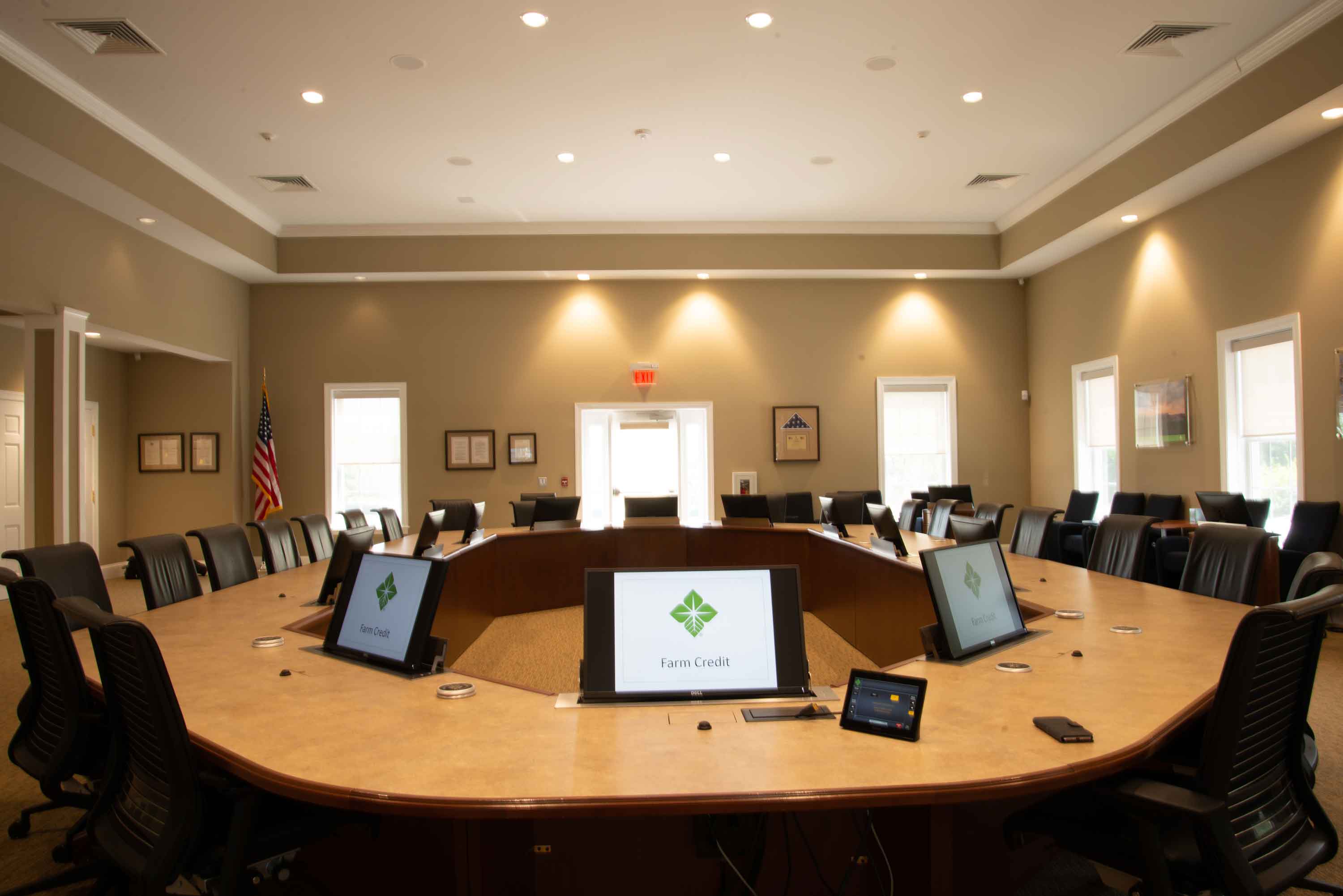 Boardroom with monitor lifts